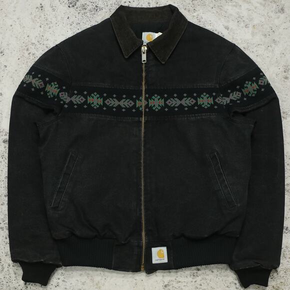 Vintage Carhartt JQ0405 Faded Black Aztec Jacket Size Medium - Large - Picture 1 of 16